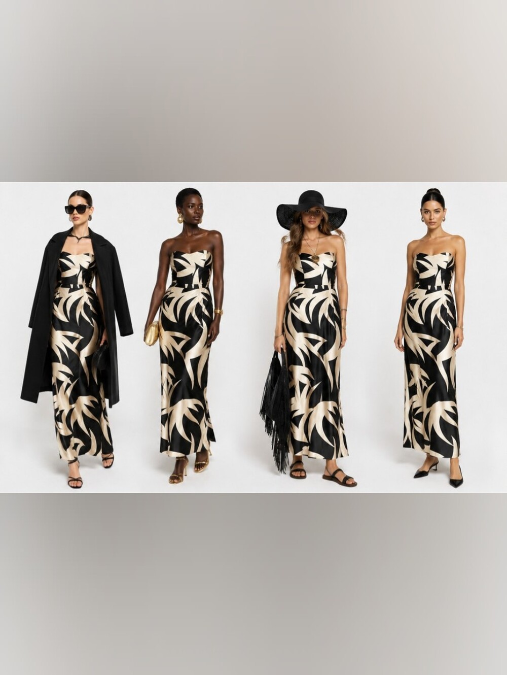 Nwt Julie Brown Scarlett Pineapple Leaves Print Dress Maxi Gown Strapless